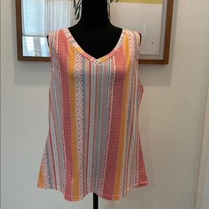 ETCYY NEW Tank Top Sleeveless V Neck – size L. Striped colorful NWT